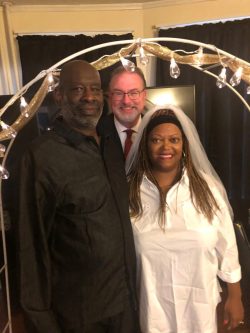 Karen and Jeffery in an intimate wedding in their home in Hartford.