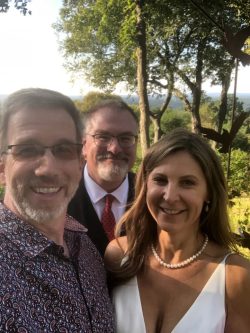 Christine and Mark at their intimate backyard wedding in Farmington, CT.